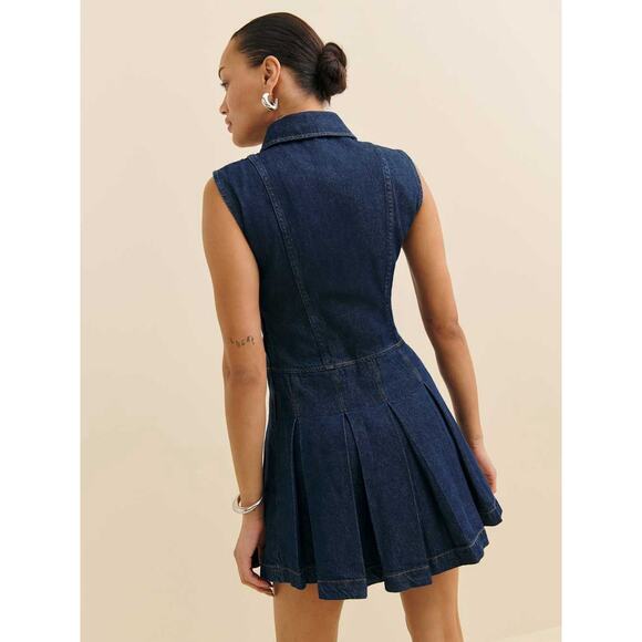 NWT Reformation Arella Denim Mini Dress Blue Sleeveless Western 6 - Picture 4 of 4